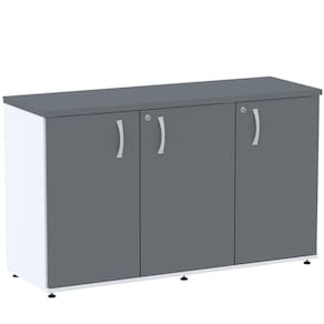 Armário Baixo Credenza PE25 Pandin 121,50 cm (largura) em MDP Cor Branco e Grafito com Três Portas