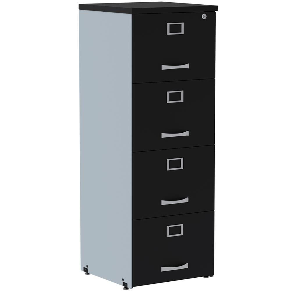 Armário de Arquivo Oficio PE25 Pandin 45,70 cm (largura) em MDP Cor Liso Cinza e Preto 4 Gavetas