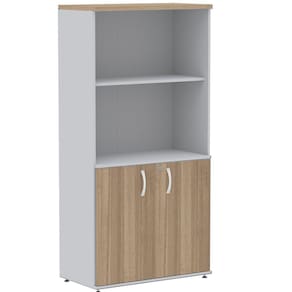 Armário Misto PE25 Pandin 79,20 cm (largura) em MDP Cor Noce Naturalle e Branco com Duas portas e Prateleira superior