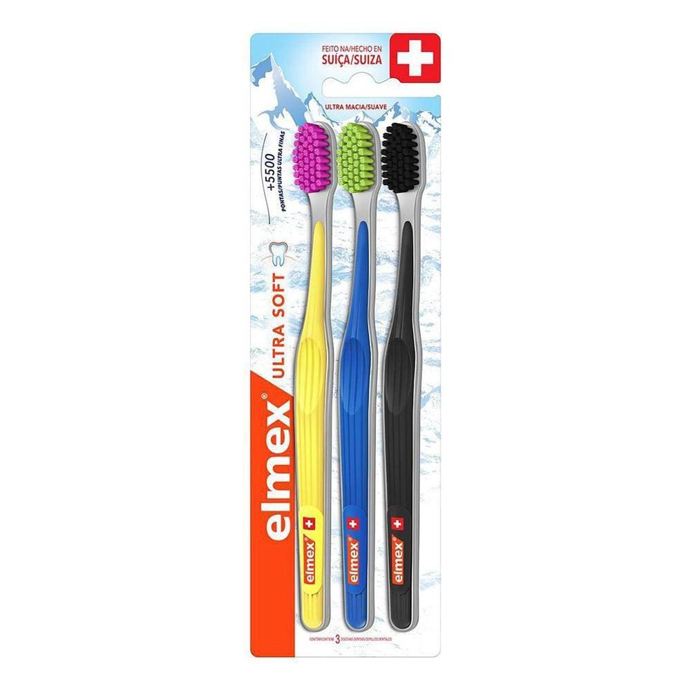 Escova Dental Elmex Ultra Soft com 3 unidades