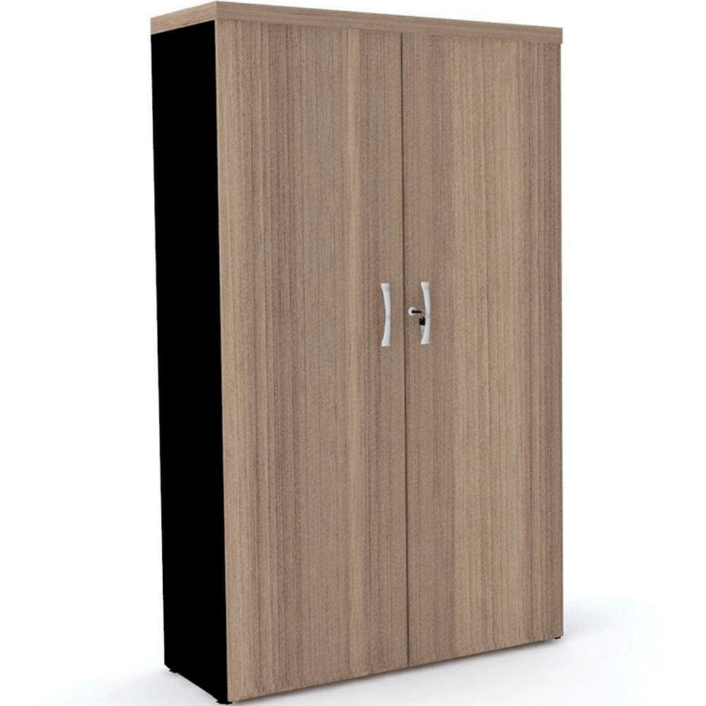 Armário Alto PE40 Pandin 80 cm (largura) em MDP Cor Noce Naturalle e Preto com Duas Portas