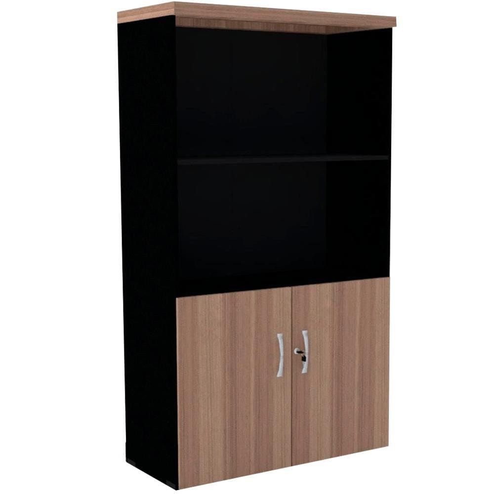 Armário Misto PE40 Pandin 80 cm (largura) em MDP Cor Noce Naturalle e Preto Duas portas e Prateleira superior