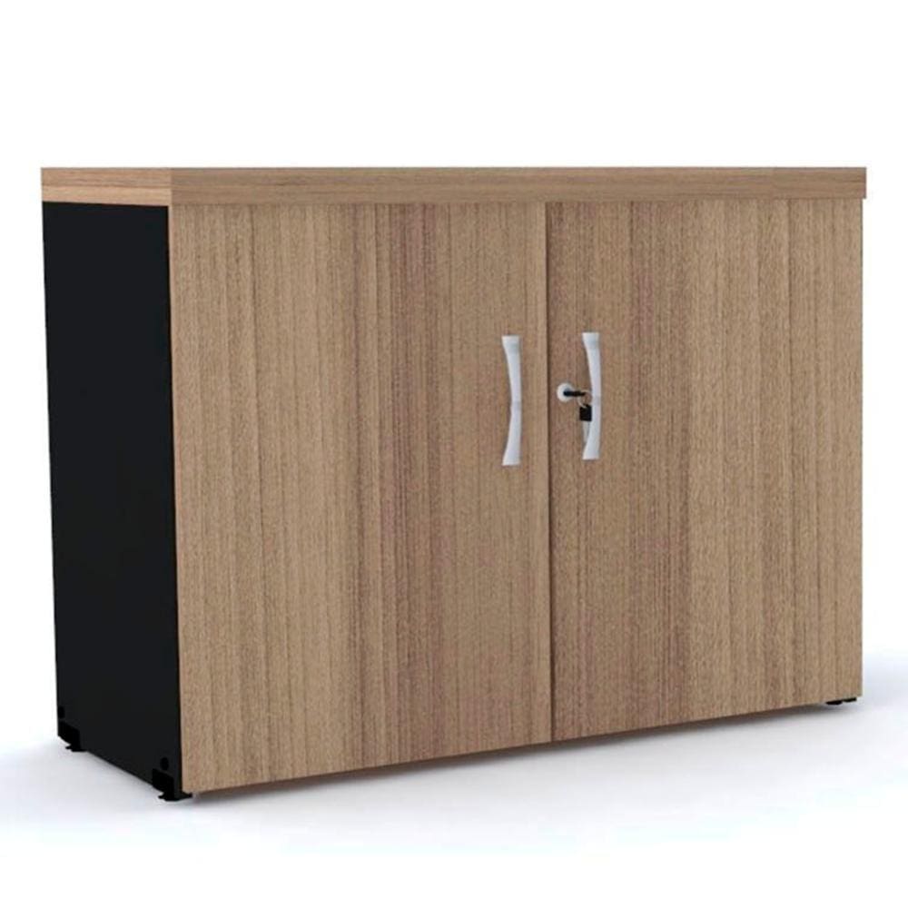Armário Baixo PE40 Pandin 79,20 cm (largura) em MDP Cor Noce Naturalle e Preto com Duas Portas