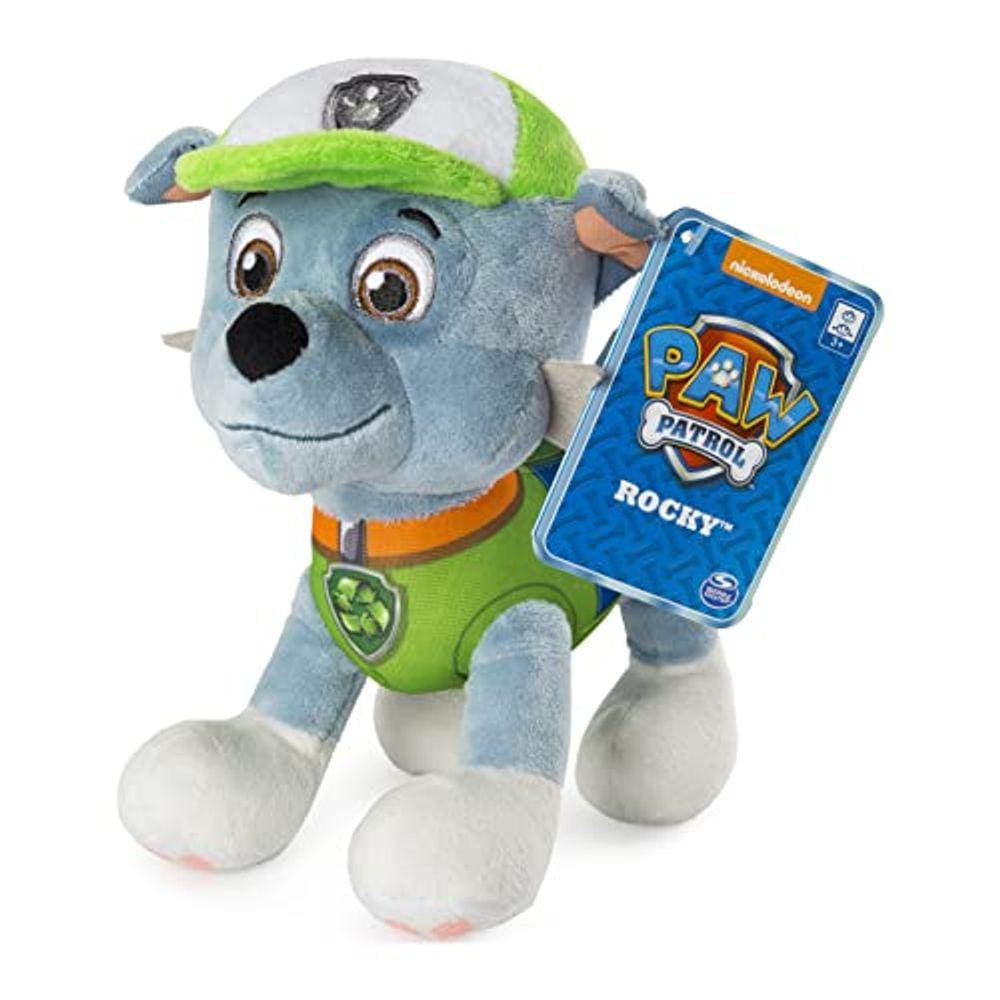Pelúcia Rocky Paw Patrol 20cm - Detalhes em costura, indicado para crianças acima de 3 anos