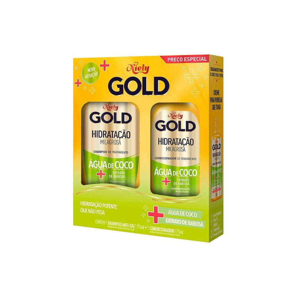 Kit Niely Gold Shampoo 275ml Cond 175ml Agua De Coco Hidrat