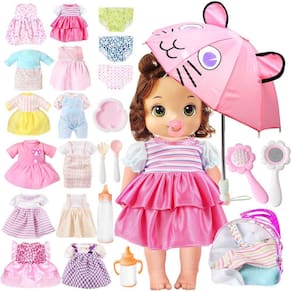 lausomile 25 Pack Alive Baby Doll Roupas Acessórios Menina Presente 12 PCS Vestido Fit 13 14 15 polegadas American Doll Girl Clothes, Baby Bitty Doll