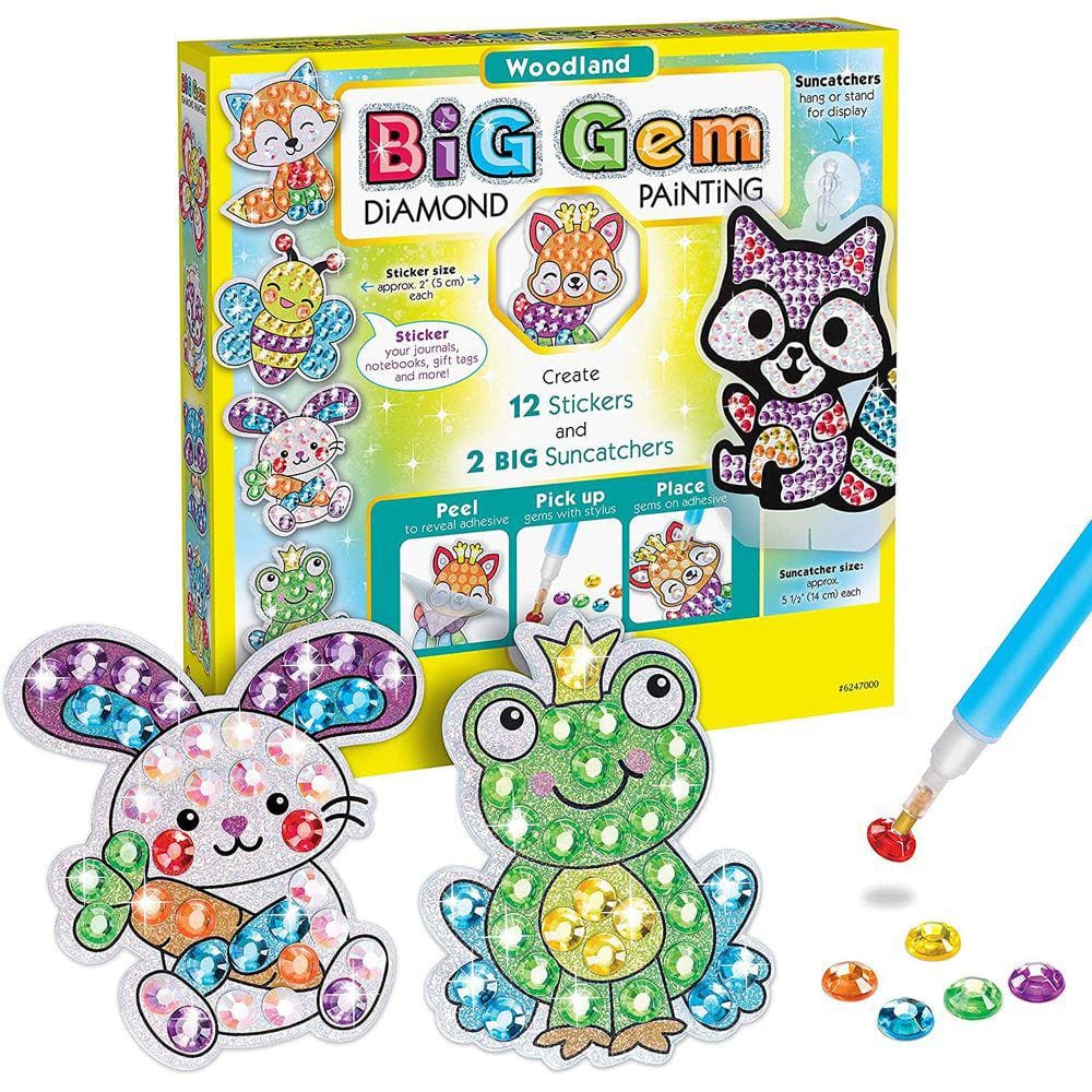 Criatividade para crianças Big Gem Diamond Painting Kit - Crie seus próprios amigos da floresta da floresta adesivos de arte de diamante e suncatchers
