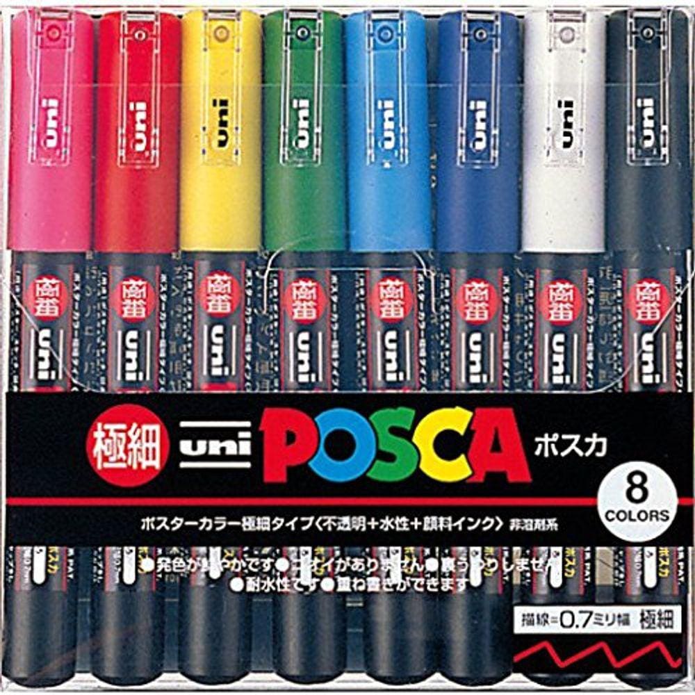Caneta marcador de tinta Uni-Posca - Ponto Fino Extra - Conjunto de 8 (Pc-1M8C), Modelo:PC-1M 8C