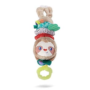 Infantino Music & Motion Pulldown Sloth - Preguiça de pelúcia musical com dentes multi-texturizados para exploração tátil, facilmente ligado a carrinh