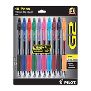 PILOT G2 Premium Recarregável & Retrátil Rolling Ball Gel Pens, Fine Point, Assorted Color Inks, 10-Pack (31236)