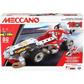 Kit de Construção Veículos Corrida STEM Meccano 10-EM-1 c/ 225 Peças e Ferramentas - 8+ Anos