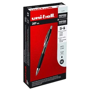 uni-ball 207 Gel Pens Retrátil Fine Point Micro Tip, 0.5mm, Preto, 12 Pack