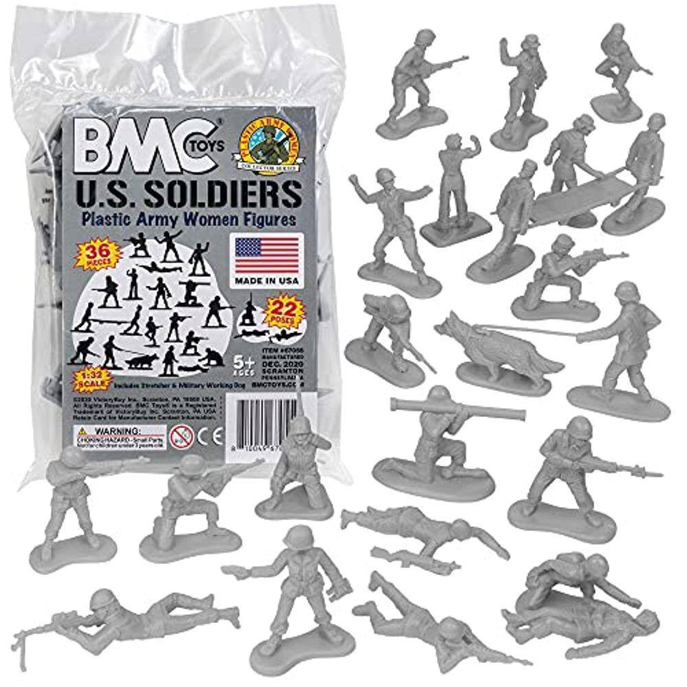 BMC Plastic Army Women - 36pc Gray Female Soldier Figures - Made in USA