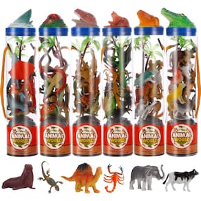 Liberty Importa mini brinquedos de figura animal em tubos 78 peças | Inclui Farm Zoo Safari Dinossauro Dinossauro Dinossauro Réptil Criaturas Oceânica