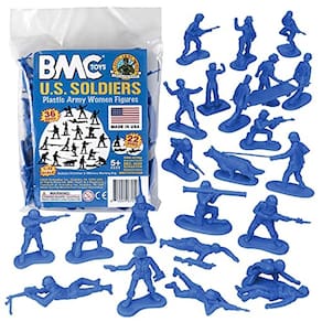 Figuras de Soldados Femininas em Plástico BMC - Conjunto com 36 unidades azuis - Fabricado nos EUA