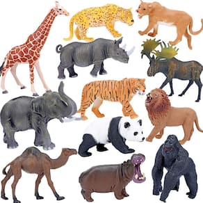 Figuras de Animais da Selva - Elefante, Girafa, Leão, Tigre e Gorila - 12 Peças Realistas para Crianças e Bebês