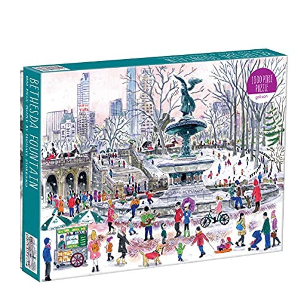 Galison Michael Storrings Bethesda Fountain Jigsaw Puzzle, 1000 Peças, 27" x 20`` - Quebra-cabeça de arte ilustrada com cena de um Marco central