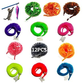 SHENGSEN 12 peças brinquedos fuzzy worm string animais de estimação minhocas felpudas na corda brinquedo truque a granel lembrancinhas de festa para c