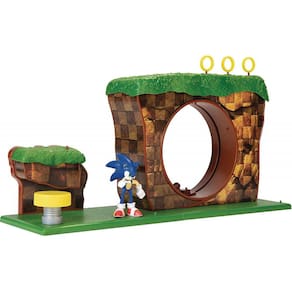 Playset Green Hill Zone Sonic The Hedgehog com Figura de Ação Sonic de 2,5" - Aventura em 3D