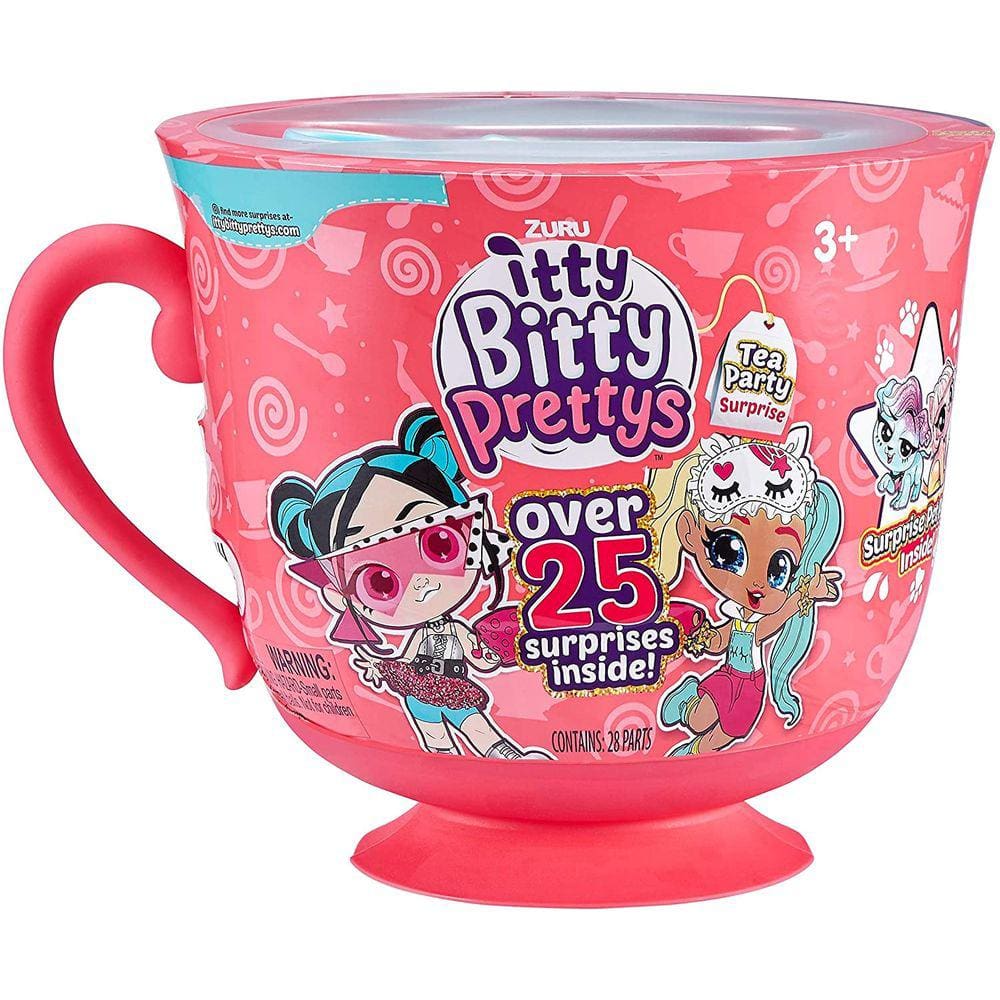 Itty Bitty Prettys Tea Party Teacup Dolls Playset (com Mais de 25 Surpresas!) por Zuru - Gatinho e Princesa, Rosa Top (9703B)