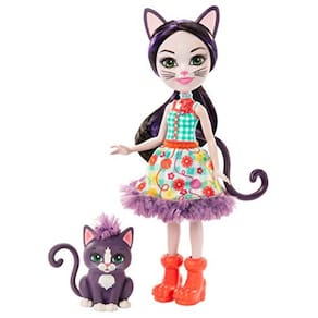 Enchantimals Ciesta Cat & Animal Escalador, 6/, Presente ideal p/ 3 a 8 anos, Saia, Sapatos e Adorno de Cabeça Removíveis