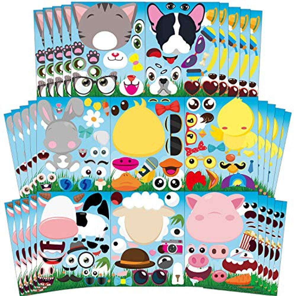 Ticiaga 40pcs Farm Animal Make-a-face Kids Stickers Sheets, Make Your Own Farm Animal Stickers Fun Craft Project for Kids, 36pcs Barnyard Animal Mix e