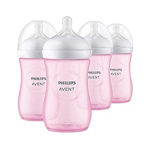 Philips AVENT l Baby Mamadeira com Mamilo de Resposta l, Rosa, 9oz, 4pk, SCY903/14