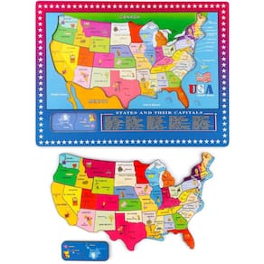 Quebra-cabeça educativo geográfico de madeira USA 46 pçs
