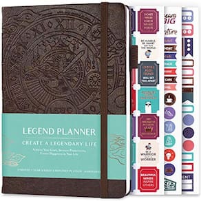 Planejador Legend - Alcance Metas. Viva Feliz. A5, Capa Marrom