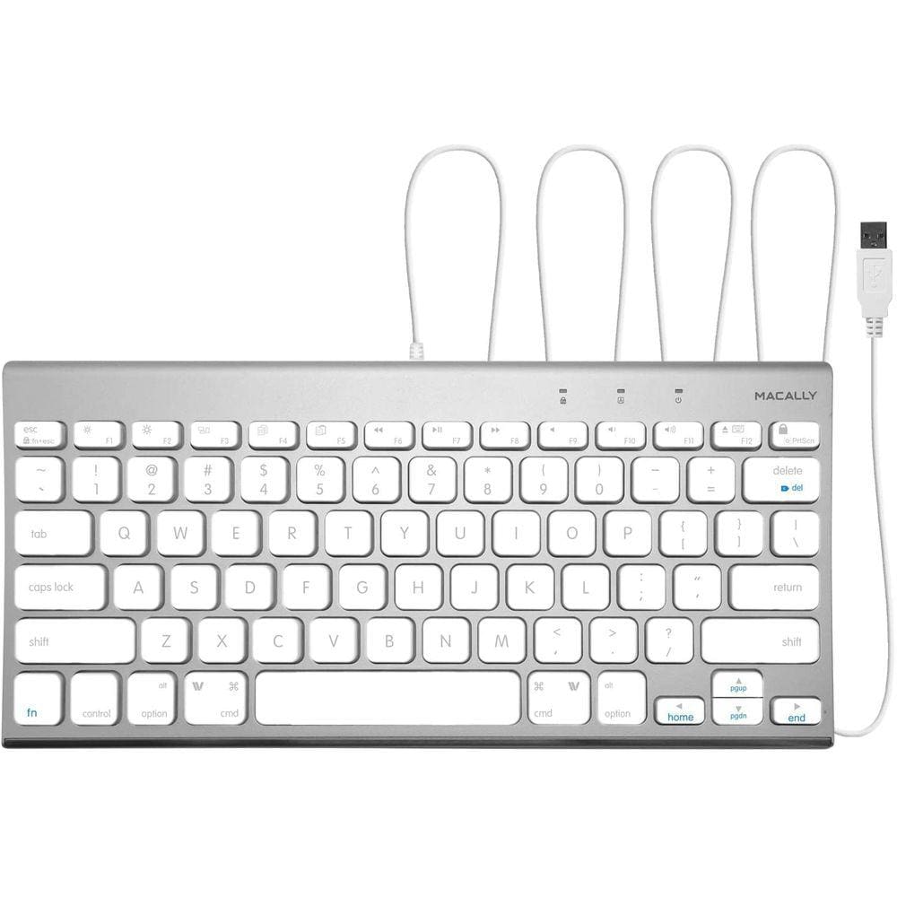 Teclado USB com fio para Mac e PC. Design elegante com 78 teclas, 13 atalhos e indicadores LED