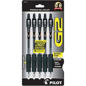 Pilot G2 Premium Recarregável & Retrátil Rolling Ball Gel Pens, Extra Fine Point, Black Ink, 5-Pack (31173)