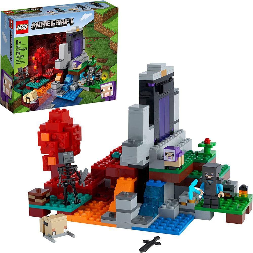 LEGO Minecraft O Kit de Construção do Portal 21172 Arruinado; Divertido Brinquedo de Minecraft para Crianças com Steve e um Esqueleto Murcho; Nova 202