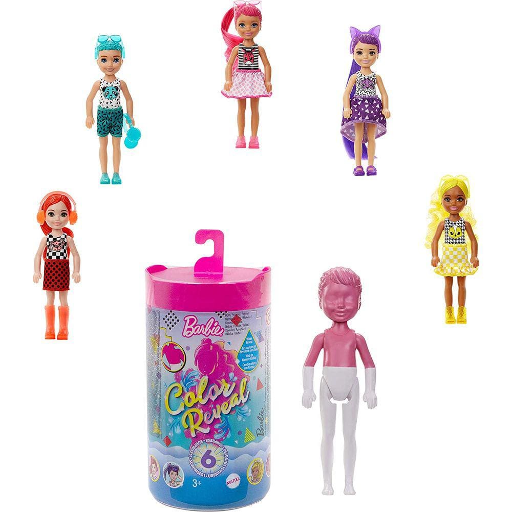 Boneca Chelsea Cor da Barbie, Surpresas - Revela Visual com Água e Mudança de Cor no Corpete