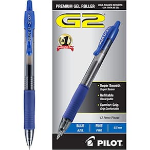 PILOT G2 Premium Recarregável & Retrátil Rolling Ball Gel Pens, Fine Point, Blue Ink, 12 Count (31021)