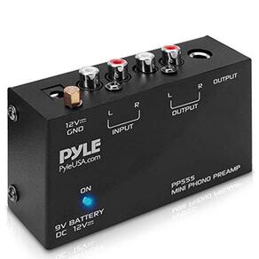 Pré-amplificador de fonográfico de áudio eletrônico Pyle Phonop - Mini Rádio Fonógrafo Eletrônico de Áudio com compartimento de bateria 9V, Adaptador