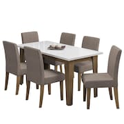 Conjunto de Mesa Sala de Jantar Miami com 6 Cadeiras Trieste Suede 1,60m Cedro / Off White / Mascavo Dobuê