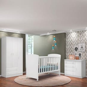 Mini Cama E Guarda Roupa Infantil 3 Portas E Cômoda Branco