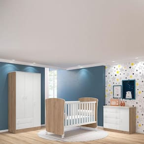 Mini Cama E Guarda Roupa Infantil 3 Portas E Carvalho/Branco