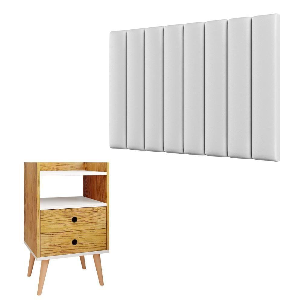 Kit Cabeceira Painel Estofado Modular Cama Box Solteira Sophia e Mesinha Moderna Gavetas Organizadora Nicho Multiuso Retrô Dream - RPM