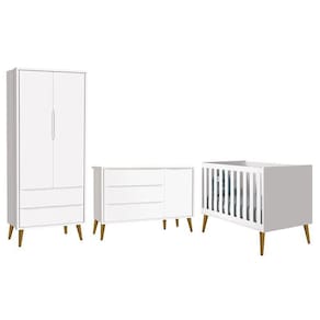Dormitório Infantil Theo Retrô 2 Portas, Cômoda 1 Porta e Berço com Pés Amadeirado - Reller Móveis