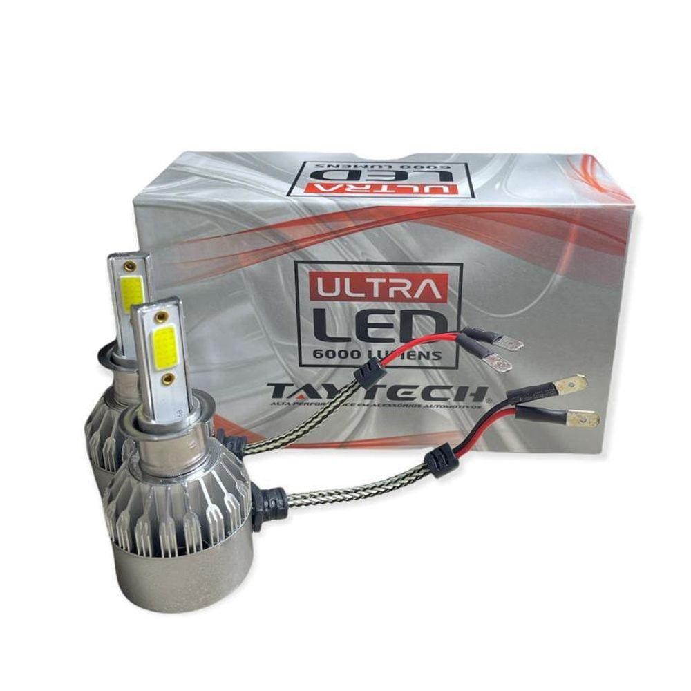 Par Lâmpada Ultra Led H3 Tay Tech 6000 Lumens Efeito Xenon
