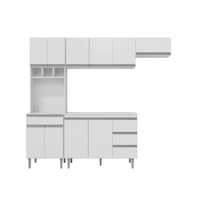 Cozinha Andreia 240 cm Balcão Paneleiro Ármario Aéreo Bco - AJL Móveis