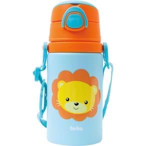 Garrafinha de Alumínio com Canudo Animal Fun Leão 450ml Buba 12115