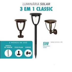 Luminária Solar 3 Em 1 Fixa Jardim E Parede Piso 5w Marrom Externa Automática Arandela Muro   Estacionamento Acende Noit