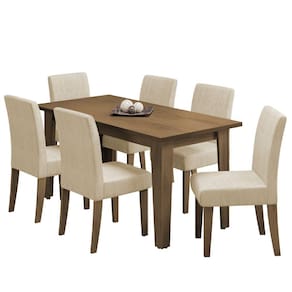 Conjunto de Mesa Sala de Jantar Miami com 6 Cadeiras Trieste Suede 1,60m Cedro / Areia Dobuê