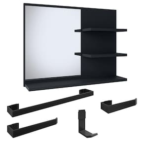 Conjunto Espelheira Suspensa Compacta Prateleiras Organizadoras Espelho Astra e Kit Banheiro 4 Peças Aço Inox Não Enferruja – RPM