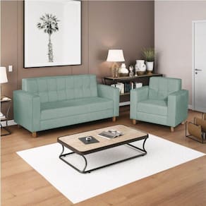 Kit Sofá 180cm e Poltrona em Suede Dallas Azul Tiffany