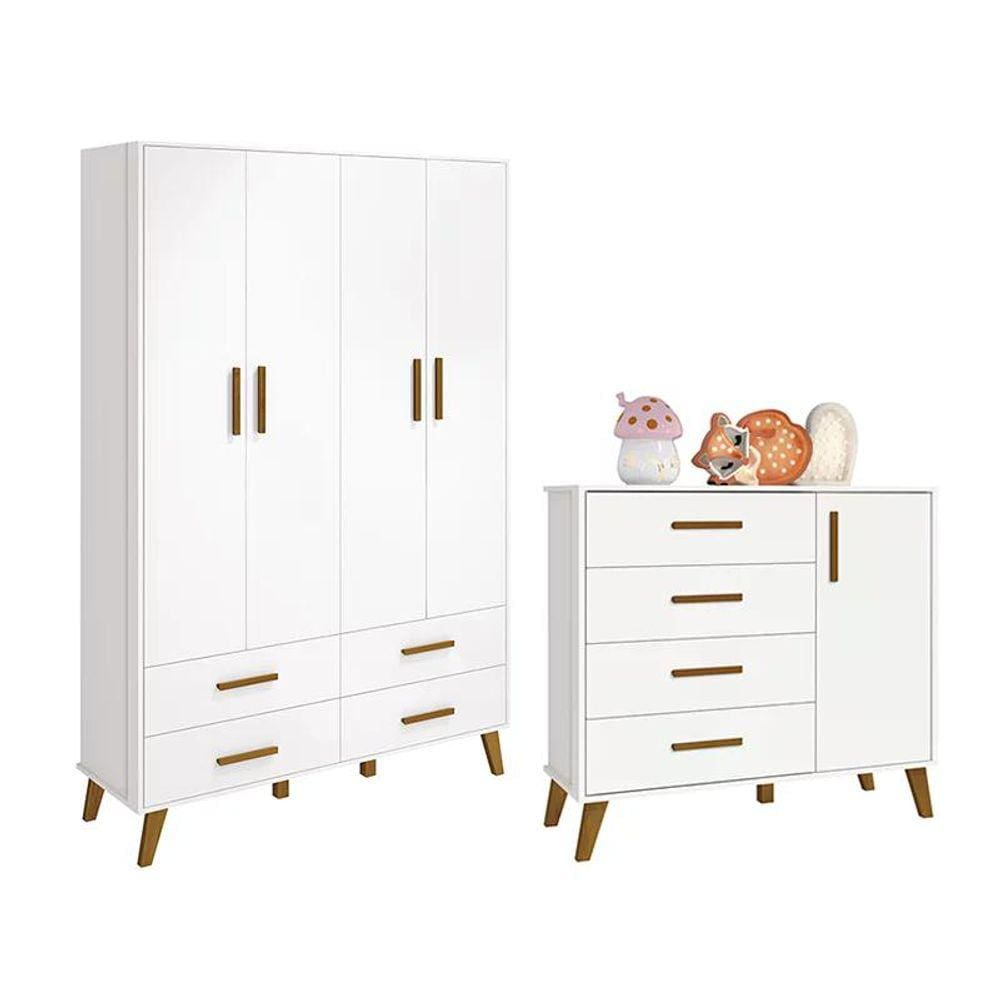 Quarto Infantil Retrô Ayla com Guarda Roupa e Cômoda - Reller Móveis