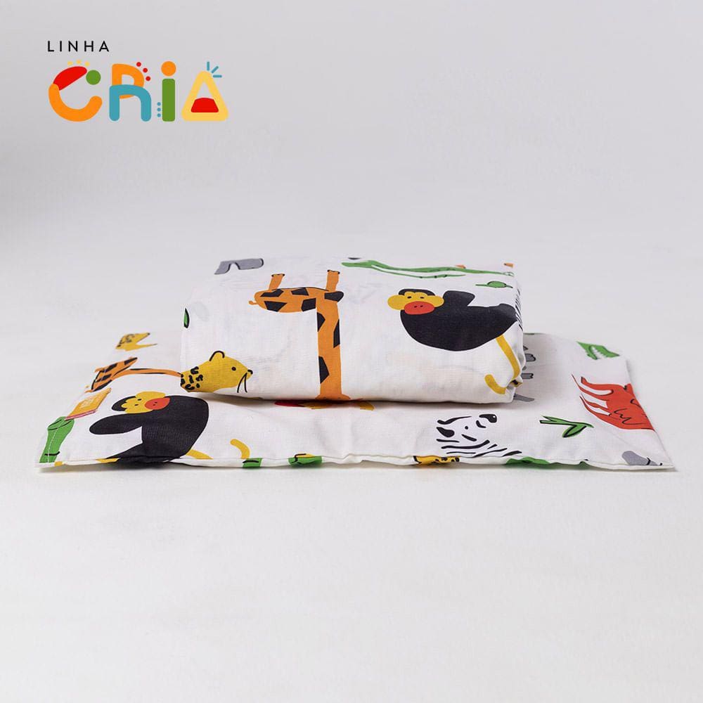 Lençol p/ Mini Berço com Elástico e Fronha Afrika - Colorida