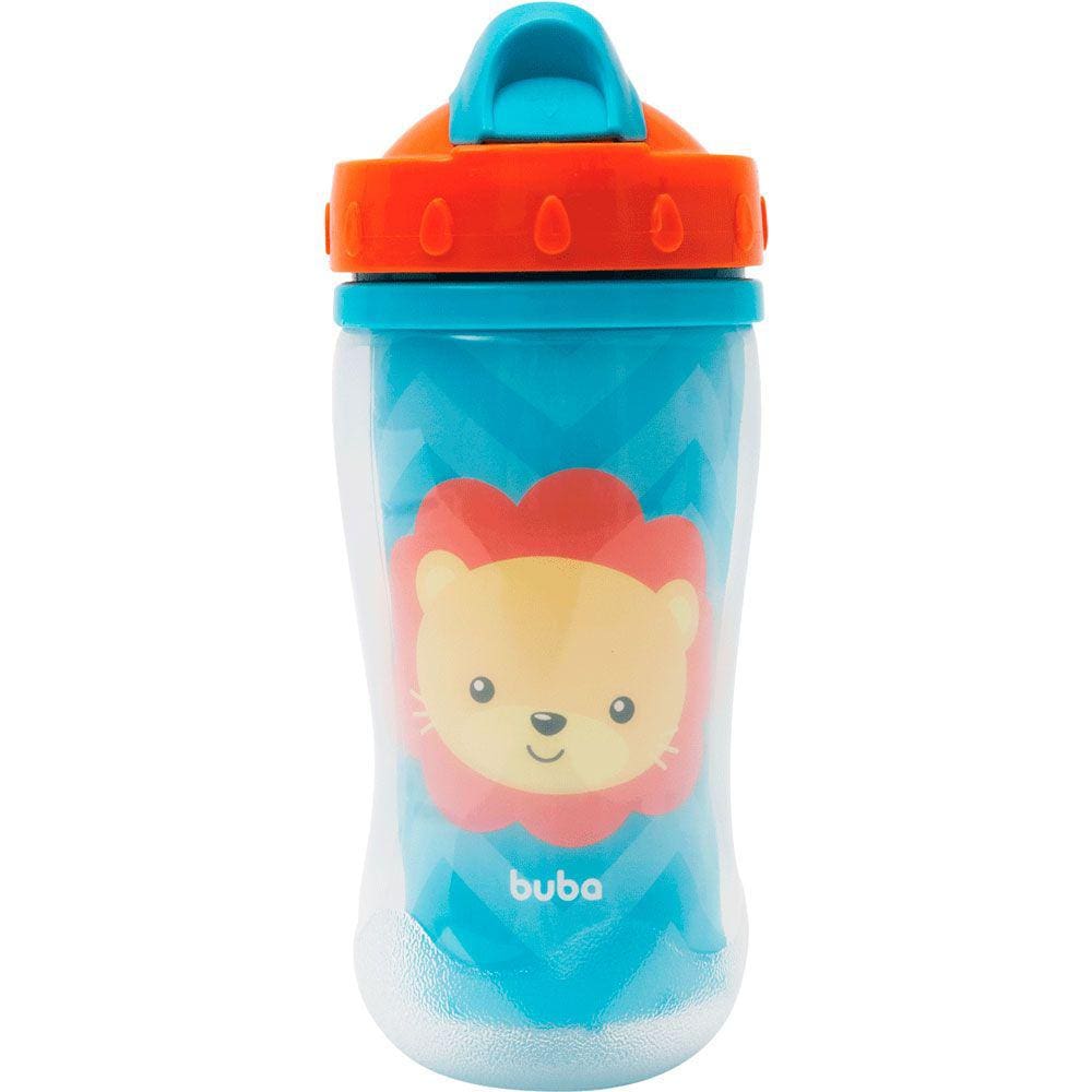 Copo Parede Dupla com Canudo Animal Fun Leão 280ml Buba 12085